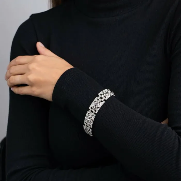 Kenneth Jay Lane Clear Crystal Bracelets Women Silver And Crystal Deco Link Bracelet Kenneth Jay Lane Clear Crystal Bracelets Women Silver And Crystal Deco Link Bracelet