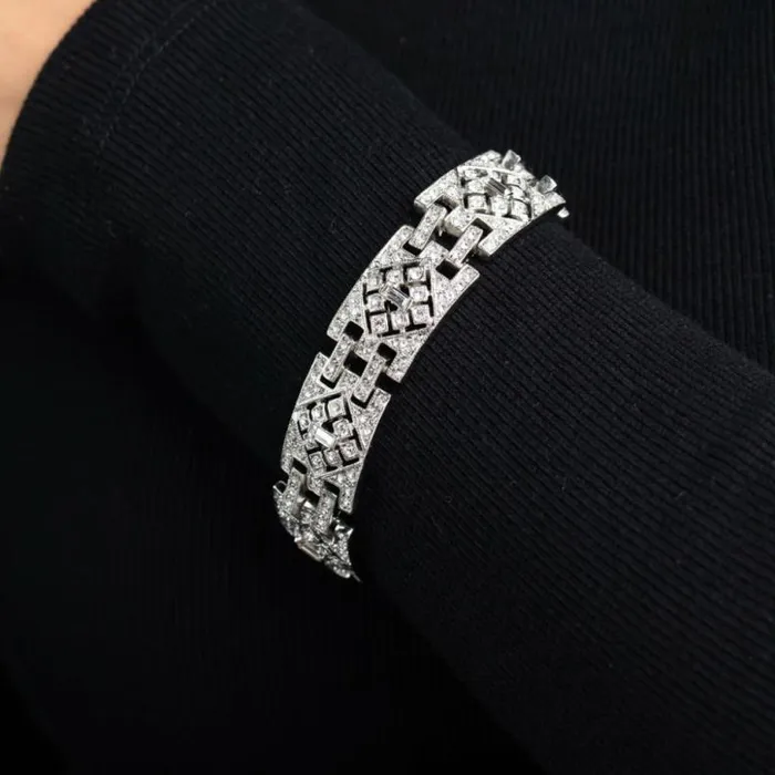 Kenneth Jay Lane Clear Crystal Bracelets Women Silver And Crystal Deco Link Bracelet