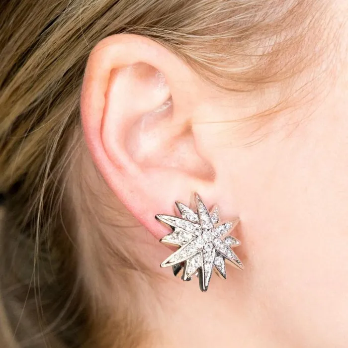 Kenneth Jay Lane Clear Crystal Earrings Women Crystal Starburst ClipOn Earrings