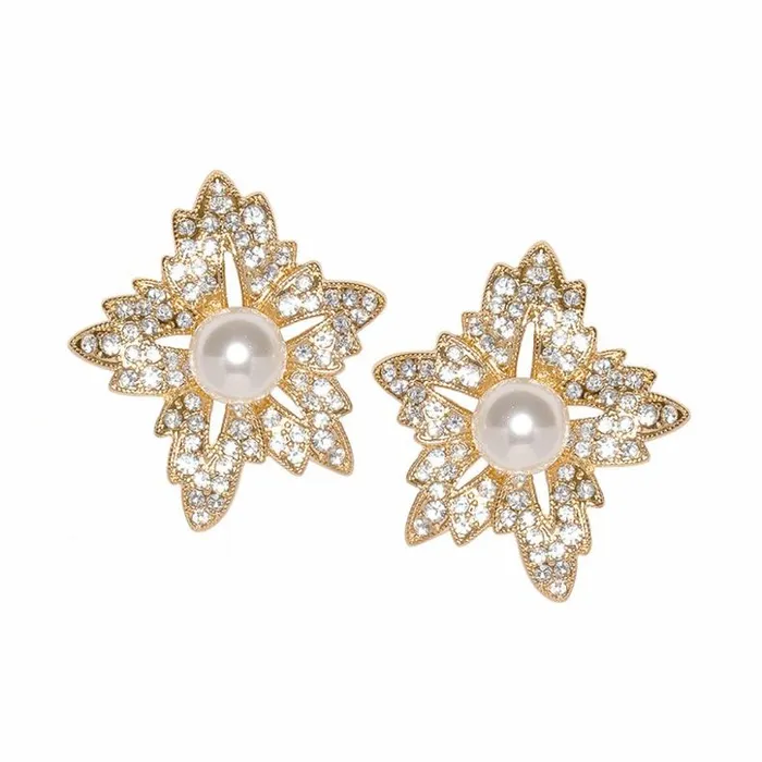 Kenneth Jay Lane Clear Crystal Earrings Women Flower Pearl Clip Earrings