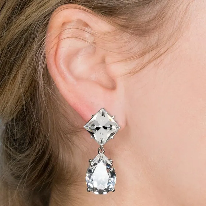 Kenneth Jay Lane Clear Crystal Earrings Women Silver And Crystal Teardrop ClipOn Earrings