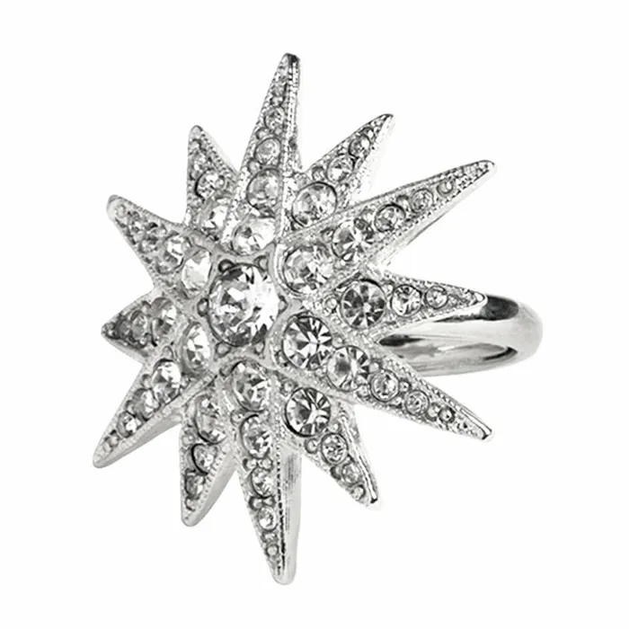 Kenneth Jay Lane Clear Crystal Rings Women Silver and Crystal Flared Star Ring Kenneth Jay Lane Clear Crystal Rings Women Silver and Crystal Flared Star Ring