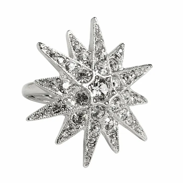 Kenneth Jay Lane Clear Crystal Rings Women Silver and Crystal Flared Star Ring
