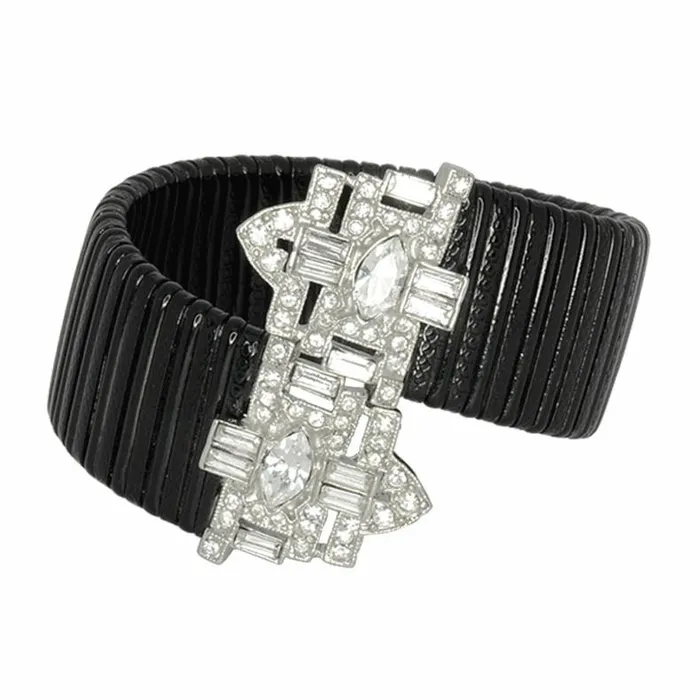 Kenneth Jay Lane Dark Color Bracelets Women Vintage Black Stretch Cuff