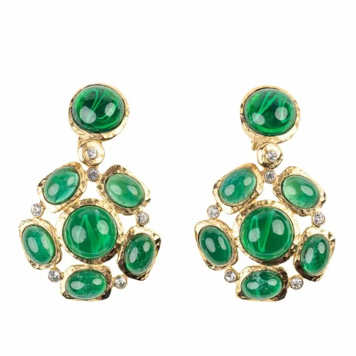 Kenneth Jay Lane Dark Color Gem Earrings Women Emerald Gemstone Earrings