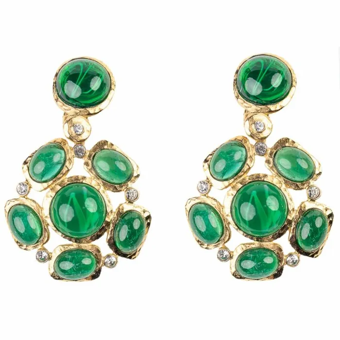 Kenneth Jay Lane Dark Color Gem Earrings Women Emerald Gemstone Earrings