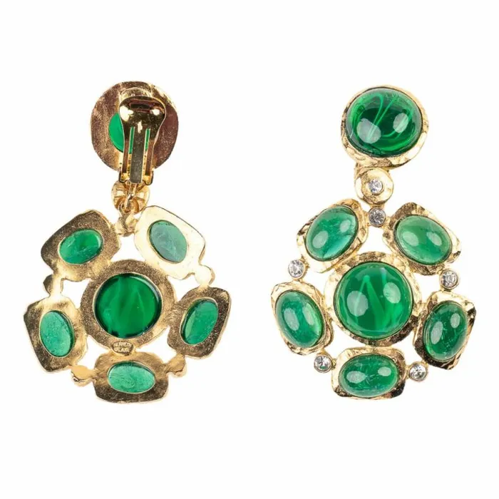 Kenneth Jay Lane Dark Color Gem Earrings Women Emerald Gemstone Earrings