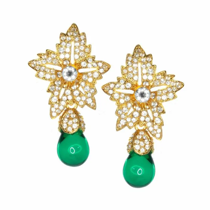Kenneth Jay Lane Dark Color Gem Earrings Women Flower Top Emerald Teardrop Clip Earrings Kenneth Jay Lane Dark Color Gem Earrings Women Flower Top Emerald Teardrop Clip Earrings