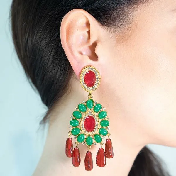 Kenneth Jay Lane Dark Color Gem Earrings Women Ruby And Emerald Drop Clip Earrings Kenneth Jay Lane Dark Color Gem Earrings Women Ruby And Emerald Drop Clip Earrings