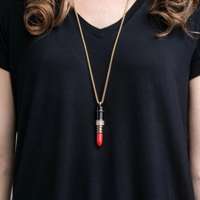 Kenneth Jay Lane Dark Color Necklaces Women Red Lipstick Pendant