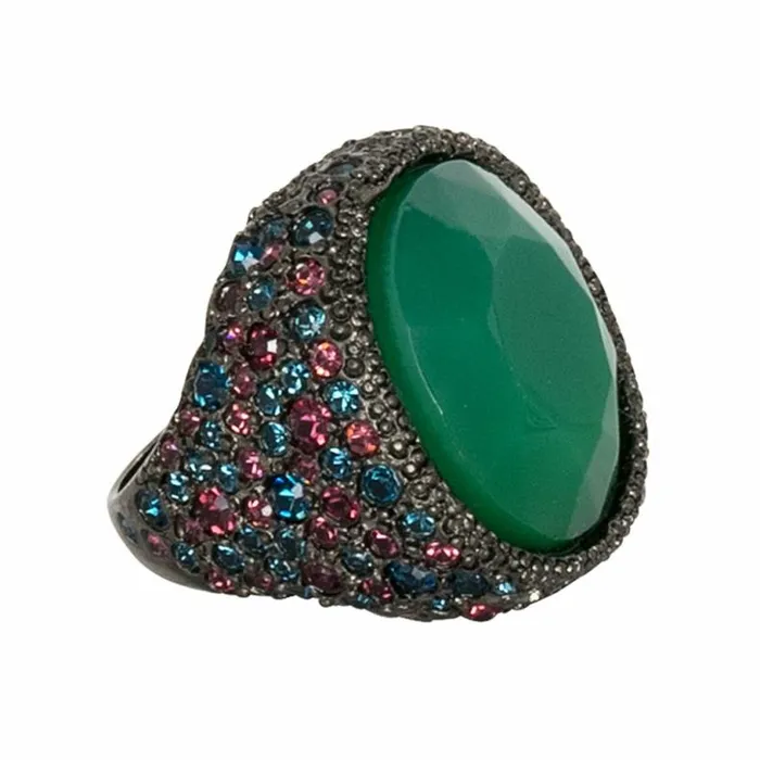 Kenneth Jay Lane Dark Color Rings Women Sapphire And Apple Jade Ring