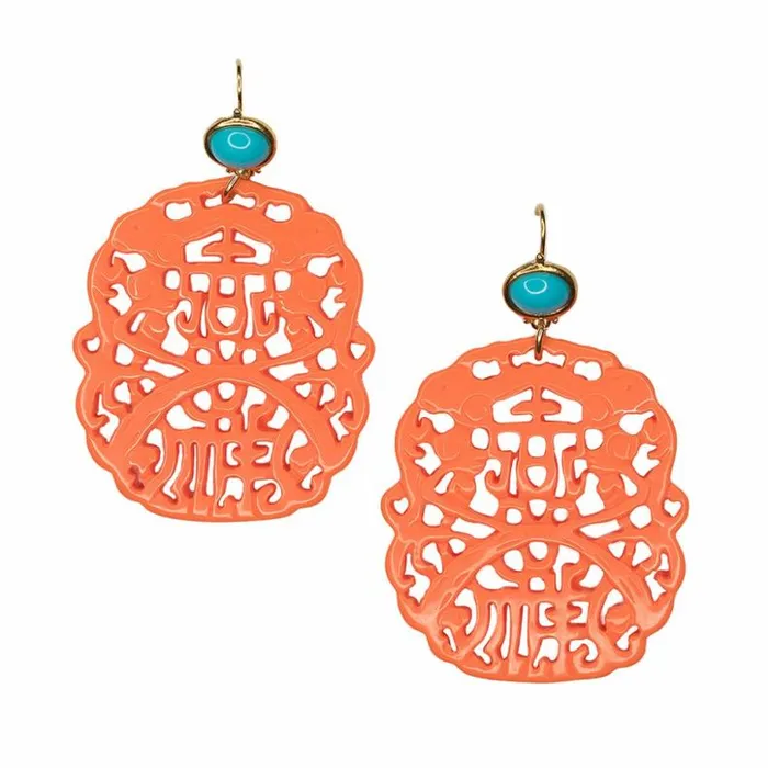 Kenneth Jay Lane Light Color Earrings Women Carved Coral Pierced Earrings