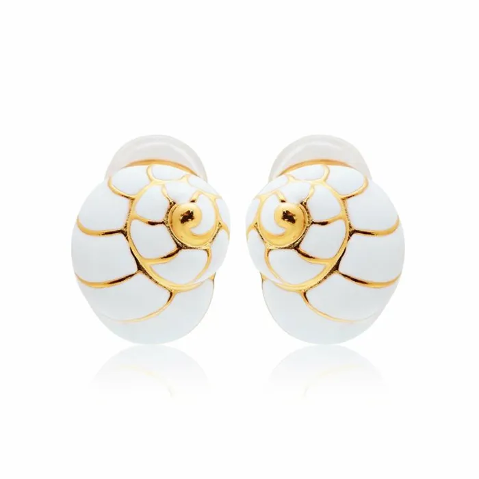 Kenneth Jay Lane Light Color Earrings Women Gold And White Shell Clip Earring