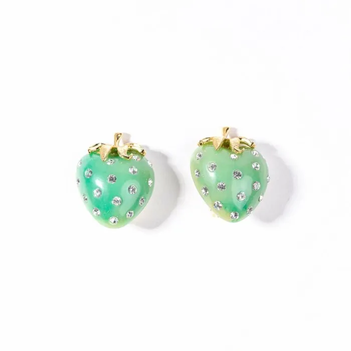 Kenneth Jay Lane Light Color Earrings Women Jade And Crystal Strawberry Clip Earring Kenneth Jay Lane Light Color Earrings Women Jade And Crystal Strawberry Clip Earring