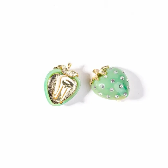 Kenneth Jay Lane Light Color Earrings Women Jade And Crystal Strawberry Clip Earring