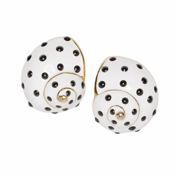 Kenneth Jay Lane Light Color Earrings Women White With Black Dots Shell Clip Earrings Kenneth Jay Lane Light Color Earrings Women White With Black Dots Shell Clip Earrings
