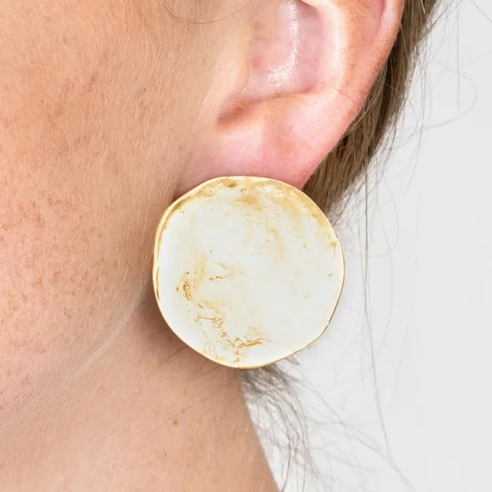 Kenneth Jay Lane Metallic Finish Earrings Women Coin Button Clip Earrings