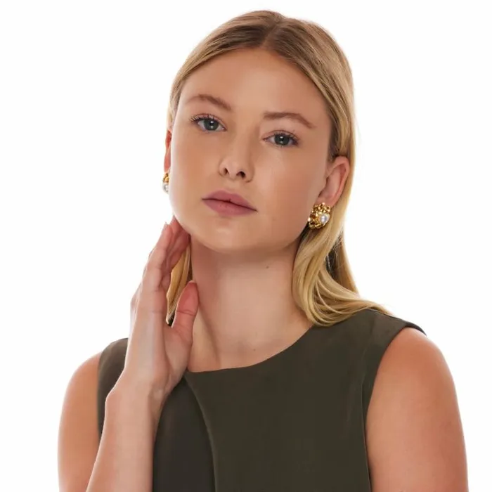 Kenneth Jay Lane Metallic Finish Earrings Women Gold And Pearl Open Link Flower Pierced Earring Kenneth Jay Lane Metallic Finish Earrings Women Gold And Pearl Open Link Flower Pierced Earring