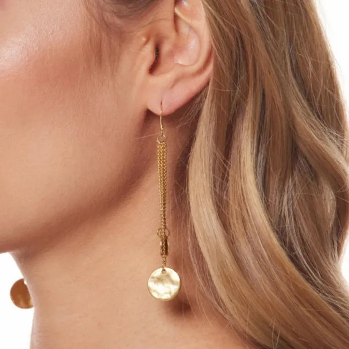 Kenneth Jay Lane Metallic Finish Earrings Women Gold Chain 3 Row Gold Coin Drop Earring Kenneth Jay Lane Metallic Finish Earrings Women Gold Chain 3 Row Gold Coin Drop Earring
