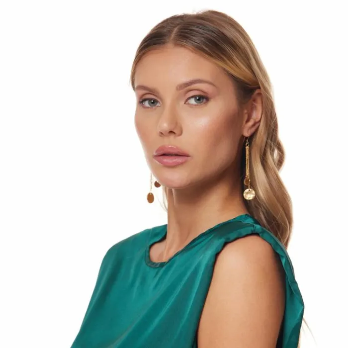 Kenneth Jay Lane Metallic Finish Earrings Women Gold Chain 3 Row Gold Coin Drop Earring
