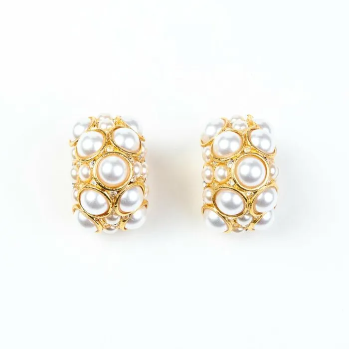 Kenneth Jay Lane Pearl Earrings Women Gold And Crystal Clip Earrings With Pearl Cabochons Kenneth Jay Lane Pearl Earrings Women Gold And Crystal Clip Earrings With Pearl Cabochons