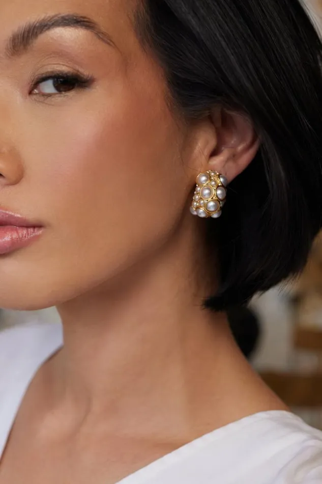 Kenneth Jay Lane Pearl Earrings Women Gold And Crystal Clip Earrings With Pearl Cabochons Kenneth Jay Lane Pearl Earrings Women Gold And Crystal Clip Earrings With Pearl Cabochons