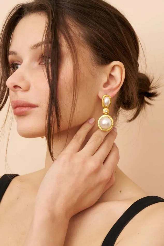 Kenneth Jay Lane Pearl Earrings Women Pearl Cabochon Drop Earrings