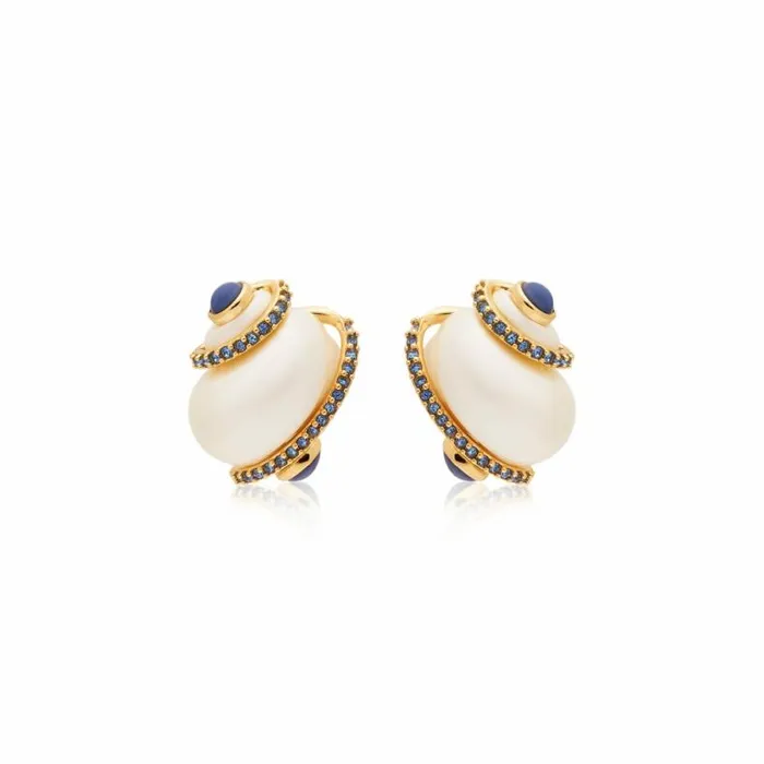 Kenneth Jay Lane Pearl Earrings Women Sapphire Tip Pearl Shell Pierced Earrings Kenneth Jay Lane Pearl Earrings Women Sapphire Tip Pearl Shell Pierced Earrings