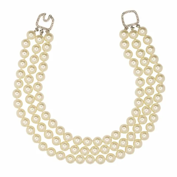 Kenneth Jay Lane Pearl Necklaces Women 3 Row Pearl Necklace With Silver Clasp Kenneth Jay Lane Pearl Necklaces Women 3 Row Pearl Necklace With Silver Clasp