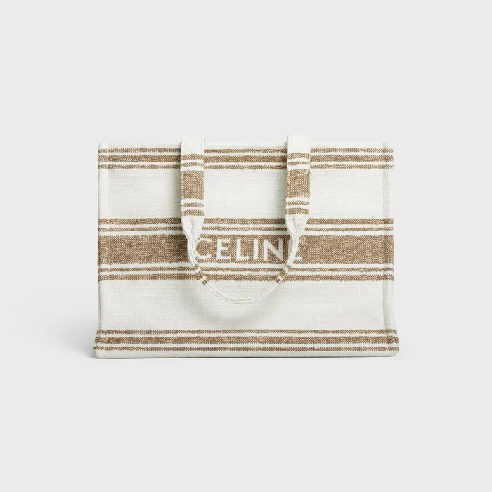Large Cabas Thais In Striped Textile With Celine Jacquard Tobacco Tan Women CELINE CABAS Large Cabas Thais In Striped Textile With Celine Jacquard Tobacco Tan Women CELINE CABAS
