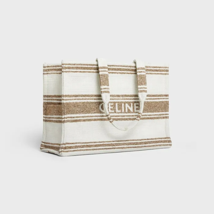 Large Cabas Thais In Striped Textile With Celine Jacquard Tobacco Tan Women CELINE CABAS Large Cabas Thais In Striped Textile With Celine Jacquard Tobacco Tan Women CELINE CABAS