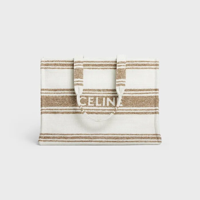 Large Cabas Thais In Striped Textile With Celine Jacquard Tobacco Tan Women CELINE CABAS Large Cabas Thais In Striped Textile With Celine Jacquard Tobacco Tan Women CELINE CABAS