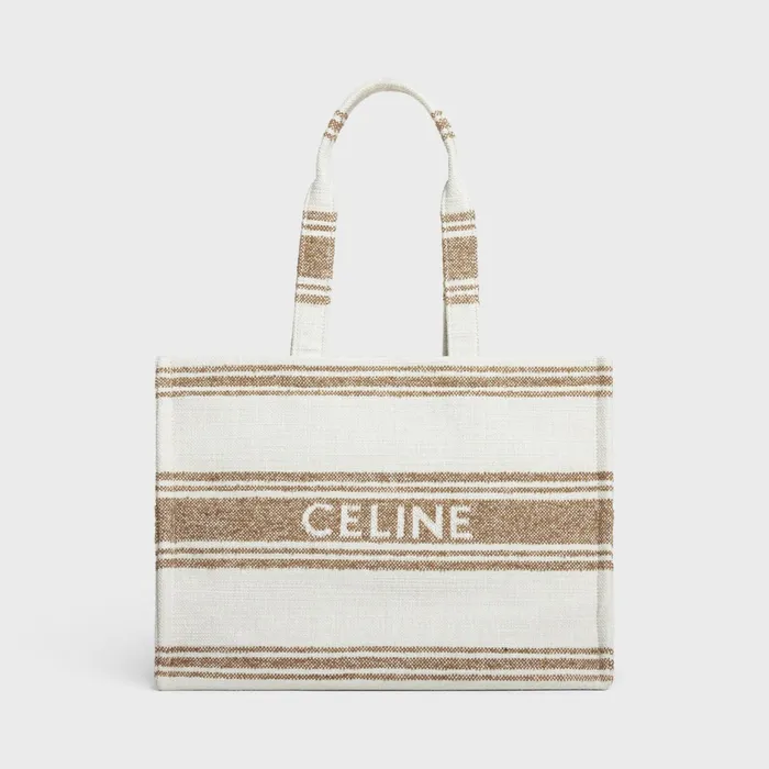 Large Cabas Thais In Striped Textile With Celine Jacquard Tobacco Tan Women CELINE CABAS Large Cabas Thais In Striped Textile With Celine Jacquard Tobacco Tan Women CELINE CABAS