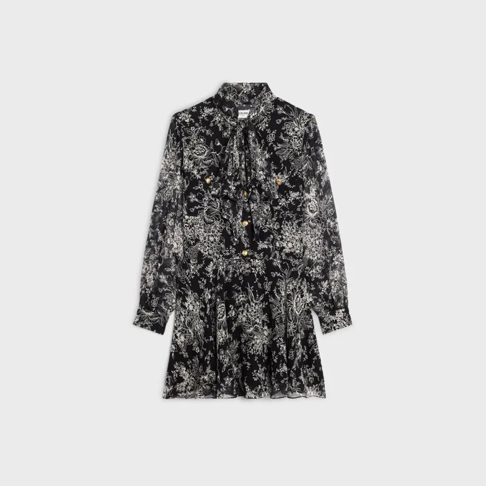 Lavallire Mini Dress In Silk Georgette Noircraie Women CELINE DRESSES AND SKIRTS
