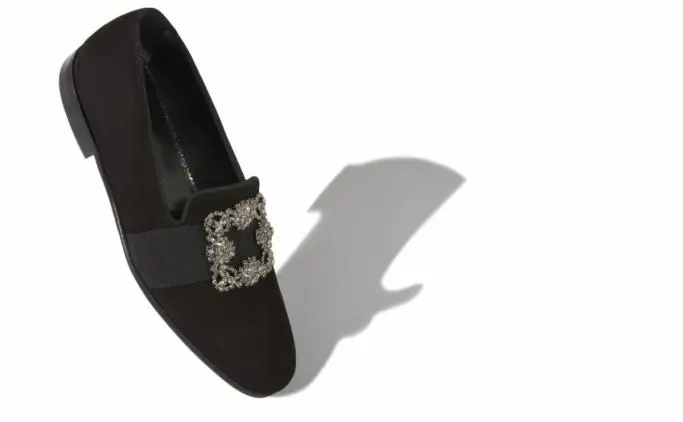 Loafers Men Manolo Blahnik CARLTONBlack Suede Jewelled Buckle Loafers