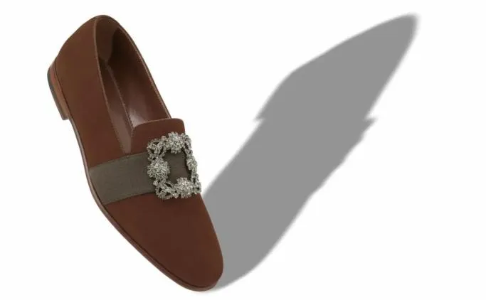 Loafers Men Manolo Blahnik CARLTONBrown Suede Jewel Buckle Loafers