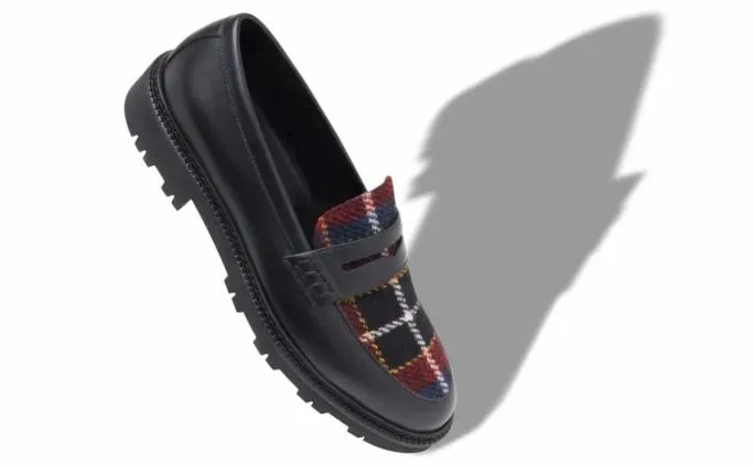 Loafers Men Manolo Blahnik HUDSONDark Red Calf Leather And Tartan Loafers