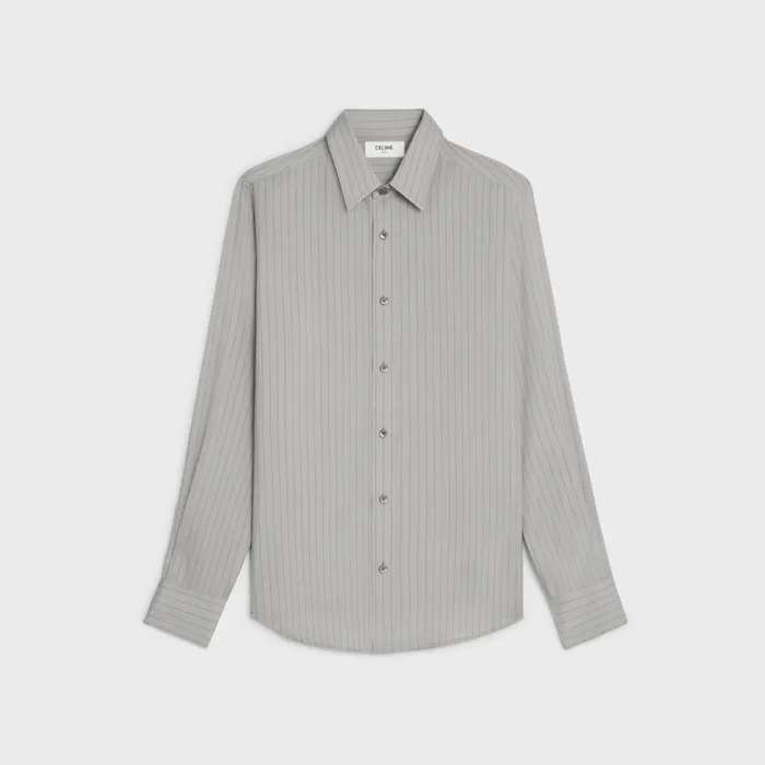 Loose Shirt In Striped Silk Cendreanthracite Men CELINE SHIRTS