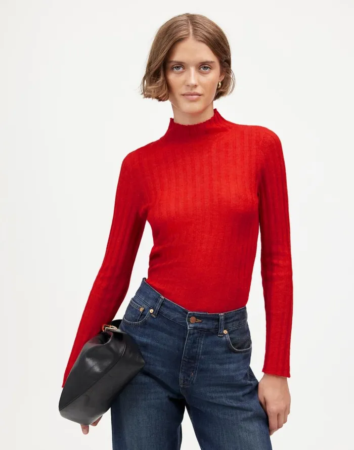 Madewell AlpacaBlend Mockneck Sweater Bright Cherry Women Sweaters