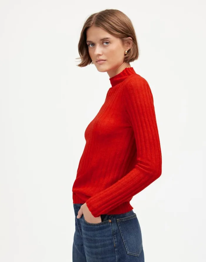 Madewell AlpacaBlend Mockneck Sweater Bright Cherry Women Sweaters
