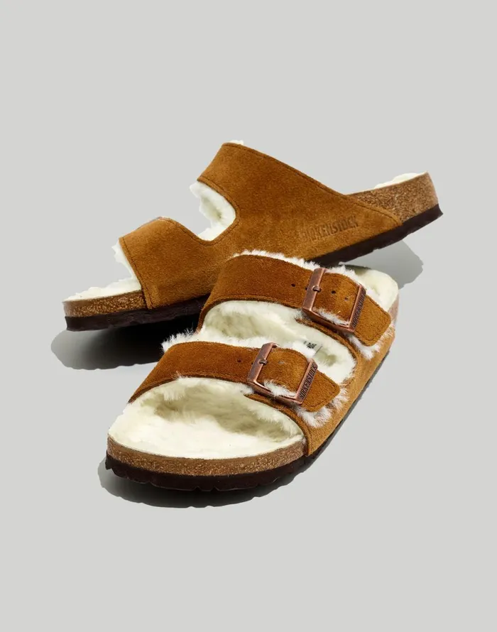 Madewell Birkenstock Suede Arizona Sandals In Shearling Mink Natural Women Sandals Madewell Birkenstock Suede Arizona Sandals In Shearling Mink Natural Women Sandals