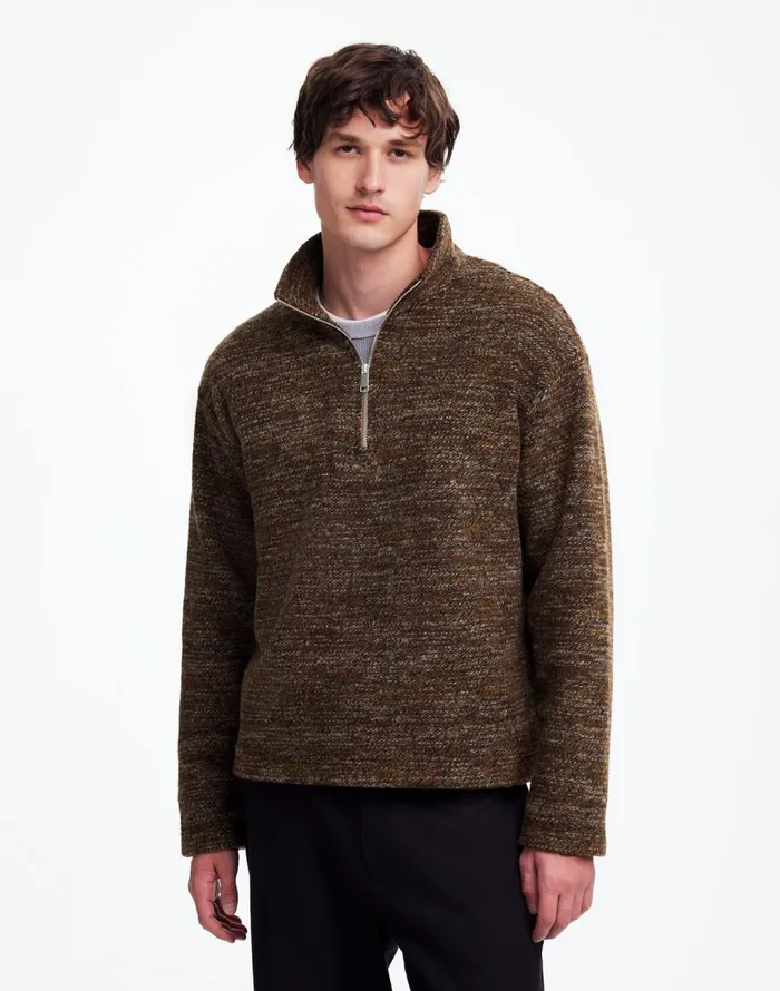 Madewell Boucl QuarterZip Pullover Brown Men Hoodies and Sweatshirts
