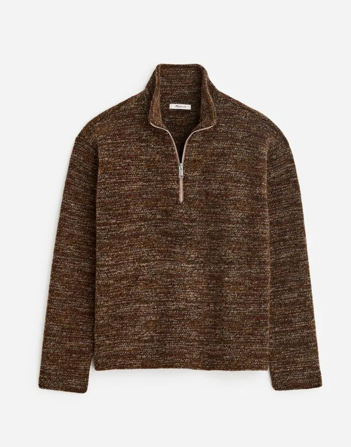 Madewell Boucl QuarterZip Pullover Brown Men Hoodies and Sweatshirts