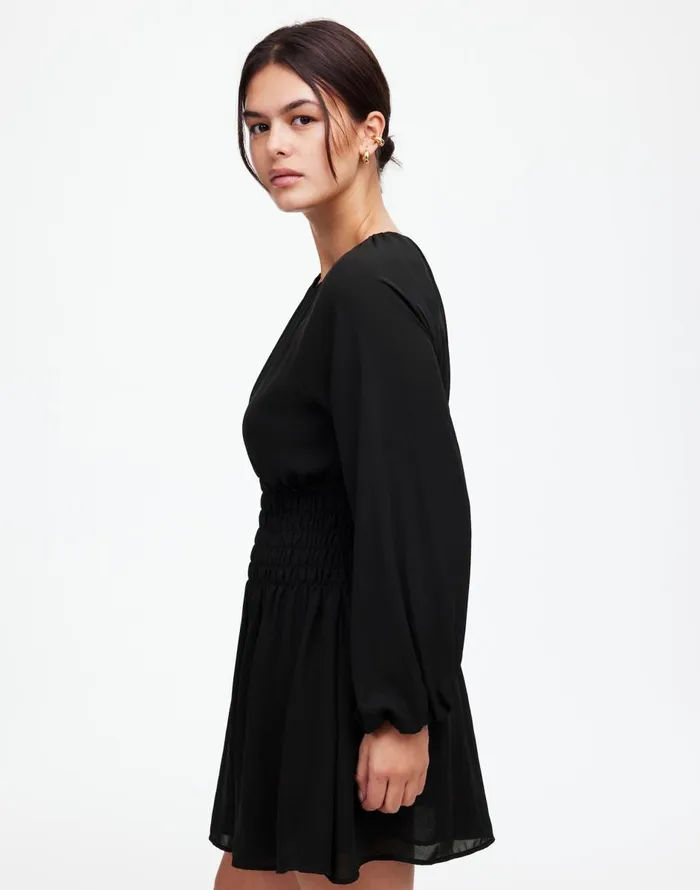 Madewell BubbleSleeve Smocked Mini Dress True Black Women Dresses