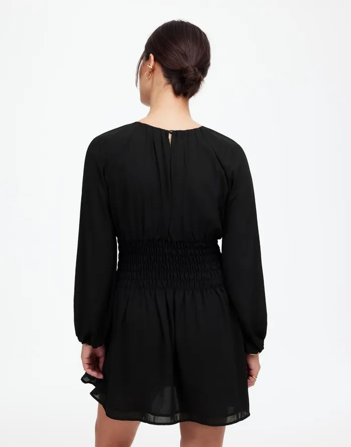 Madewell BubbleSleeve Smocked Mini Dress True Black Women Dresses