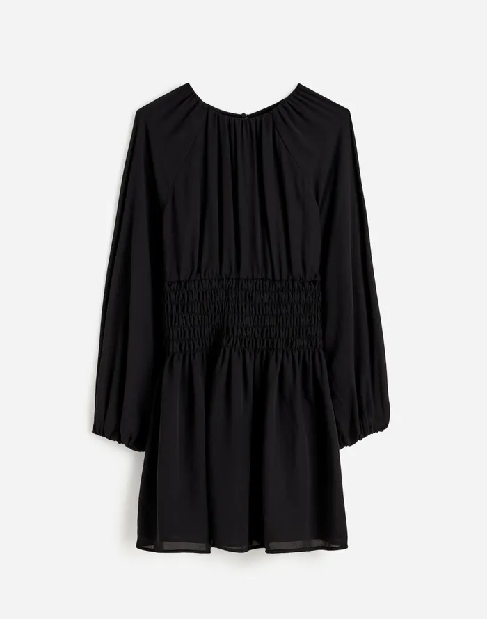 Madewell BubbleSleeve Smocked Mini Dress True Black Women Dresses