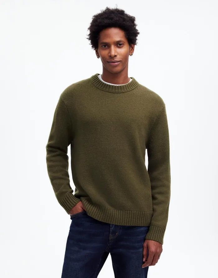 Madewell Crewneck Sweater In SoftWool Foliage Green Men Sweaters