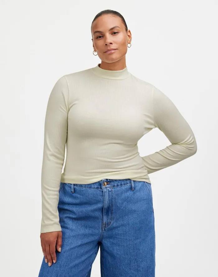 Madewell Drapey Rib LongSleeve Mockneck Top Winter White Women Tees