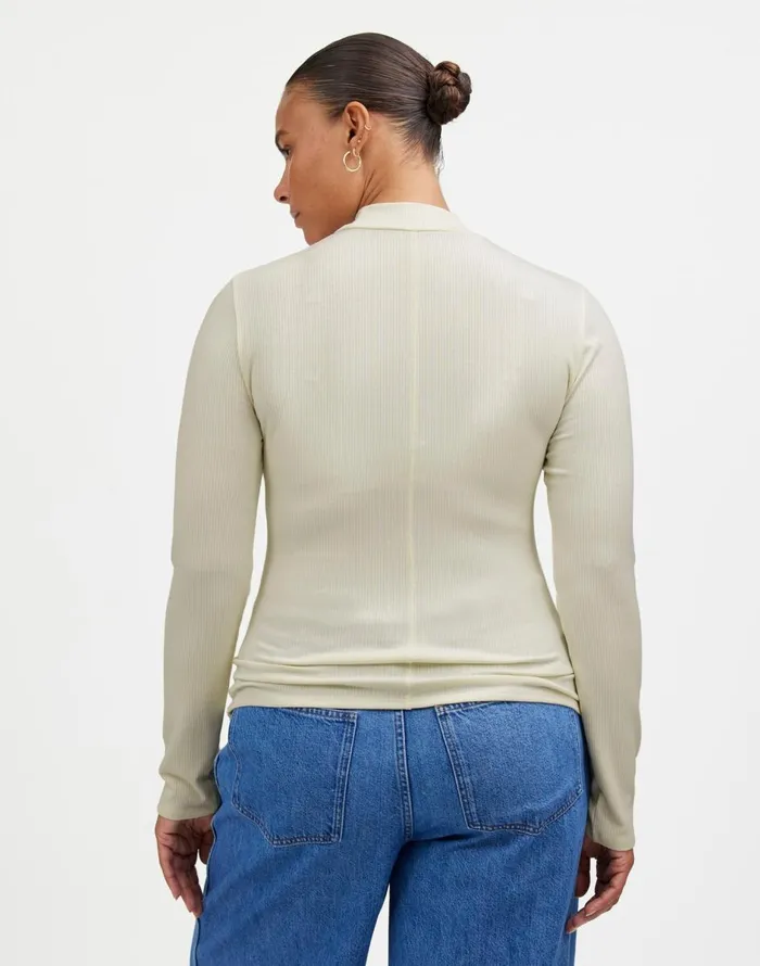 Madewell Drapey Rib LongSleeve Mockneck Top Winter White Women Tees