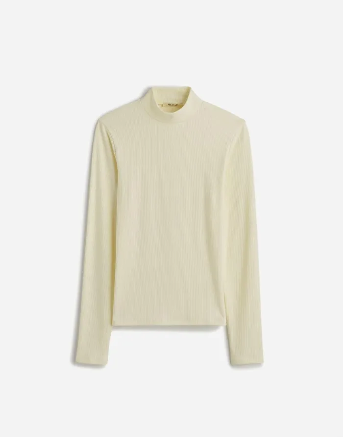 Madewell Drapey Rib LongSleeve Mockneck Top Winter White Women Tees